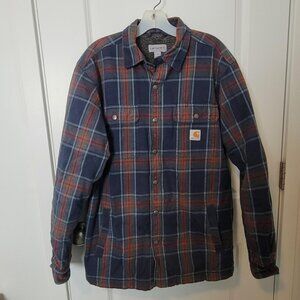 Carhartt Mens M Med Hubbard Sherpa Fleece Lined Red Plaid Flannel Shirt Jacket